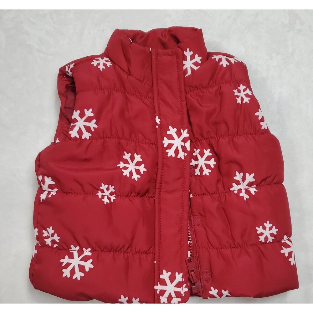 Gymboree Red Vest Infant 6-12 mo Puffer with Snowflakes Christmas